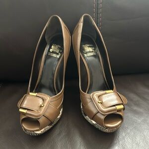 Burberry Heels Original Print Dark Brown